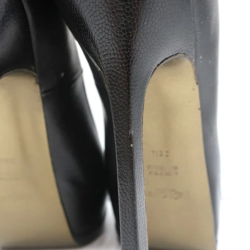 Yves Saint Laurent Tribtoo Platform Pumps Black Grained Leather Size 38.5