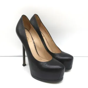 Yves Saint Laurent Tribtoo Platform Pumps Black Grained Leather Size 38.5