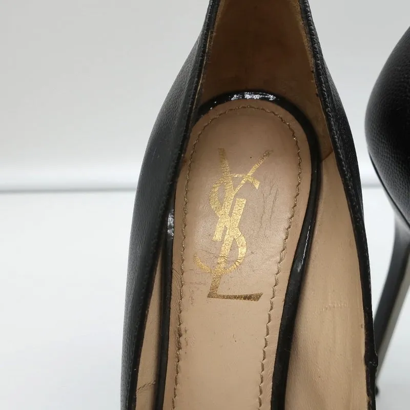 Yves Saint Laurent Tribtoo Platform Pumps Black Grained Leather Size 38.5