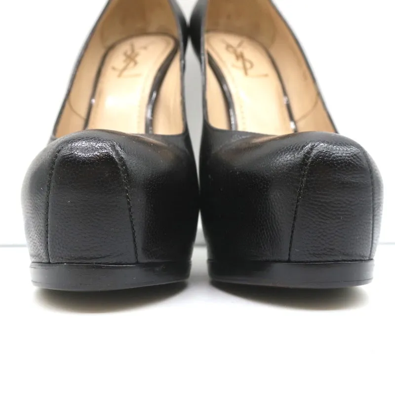 Yves Saint Laurent Tribtoo Platform Pumps Black Grained Leather Size 38.5
