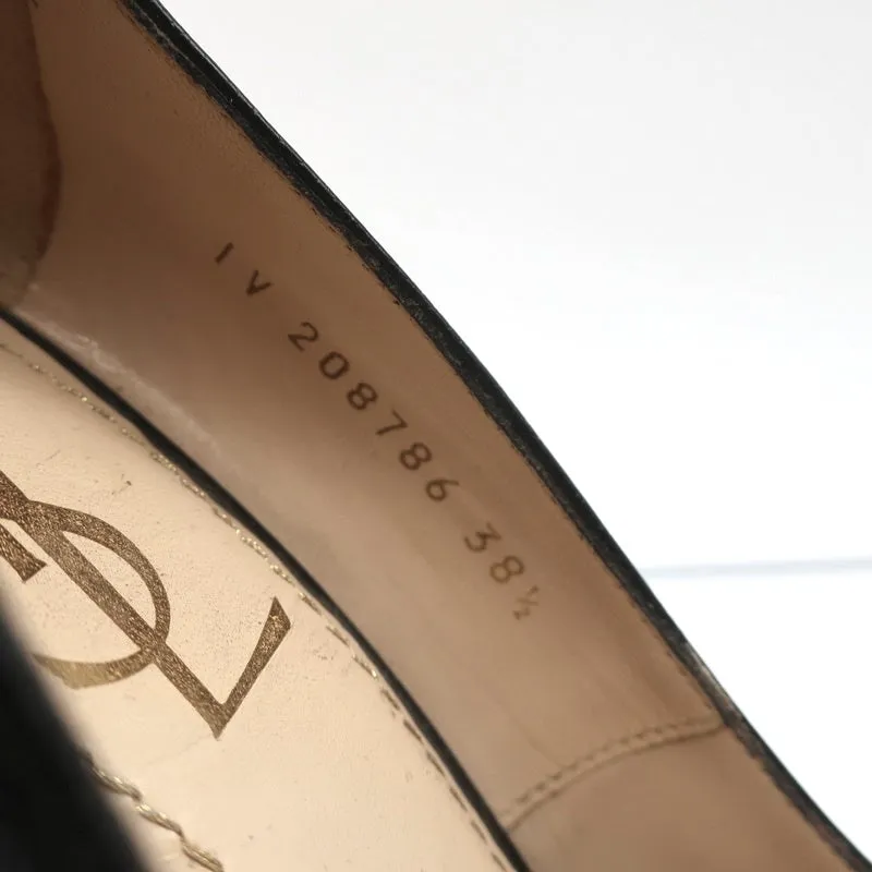 Yves Saint Laurent Tribtoo Platform Pumps Black Grained Leather Size 38.5
