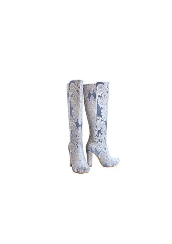 Zeyzani Ice Blue Chunky Heel Boot Final Sale